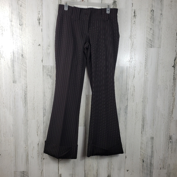 I.L.U brown and white striped flare dress pants juniors size 7 - Picture 1 of 12
